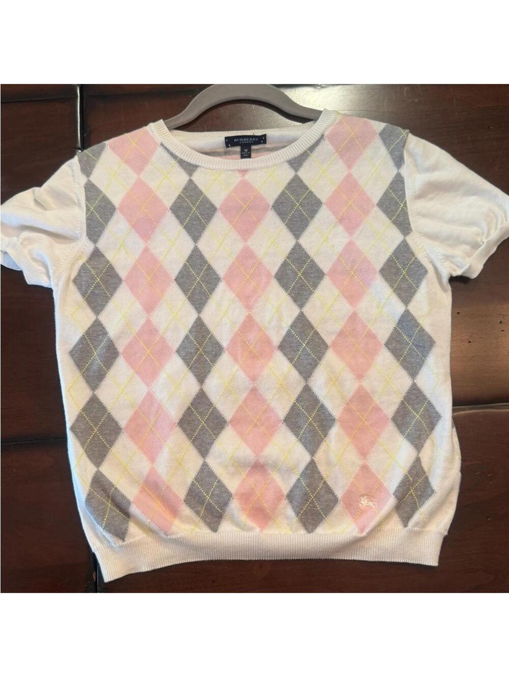 Burberry Pink, Gray & yellow cotton short sleeve spring Sweater - Medium